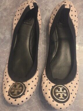 Tory Burch Pink Polka Dot Logo Ballet Flats